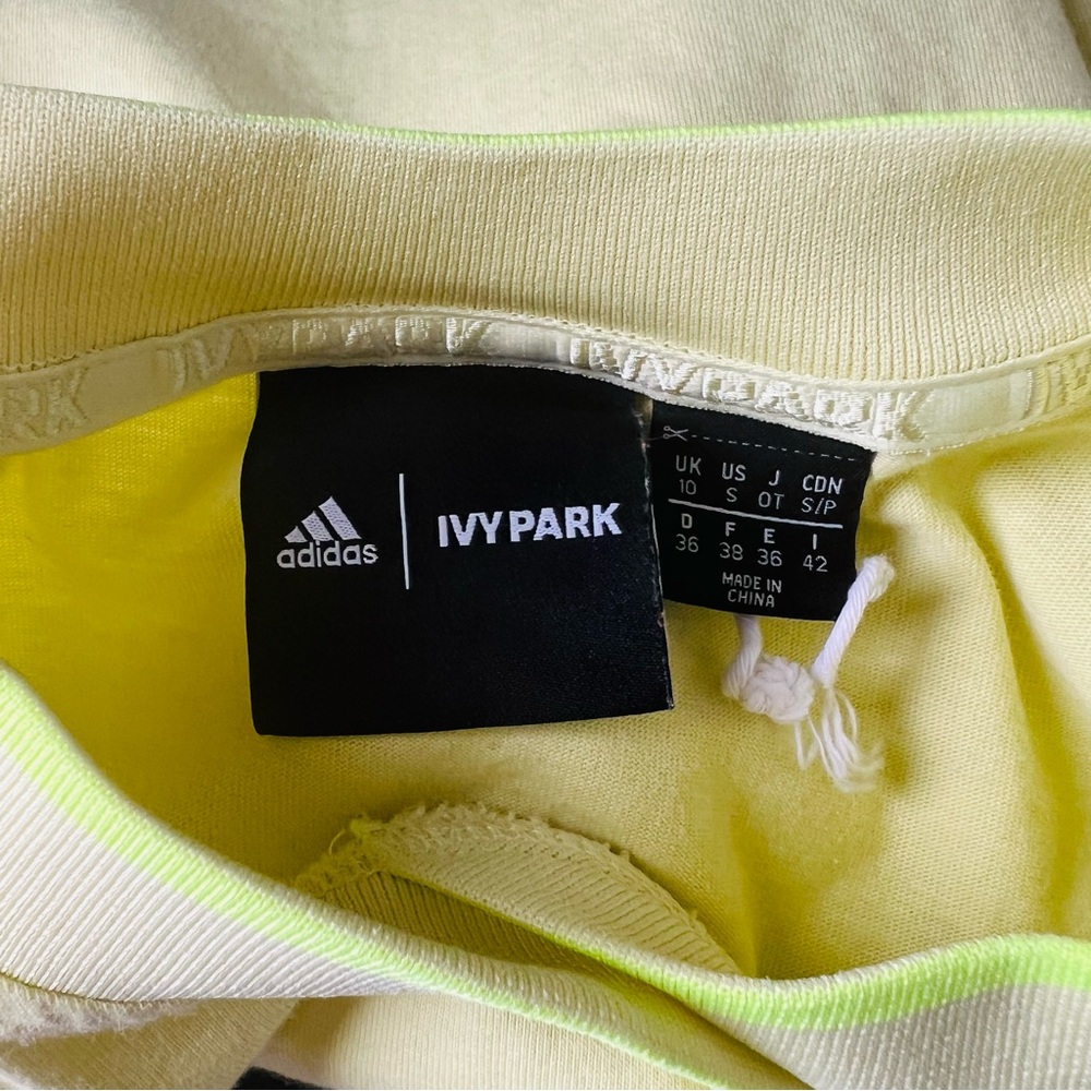 Adidas x Ivy Park 3-Stripes Crop Tee in Hi-Res Yellow Size Small - Picture 4 of 7